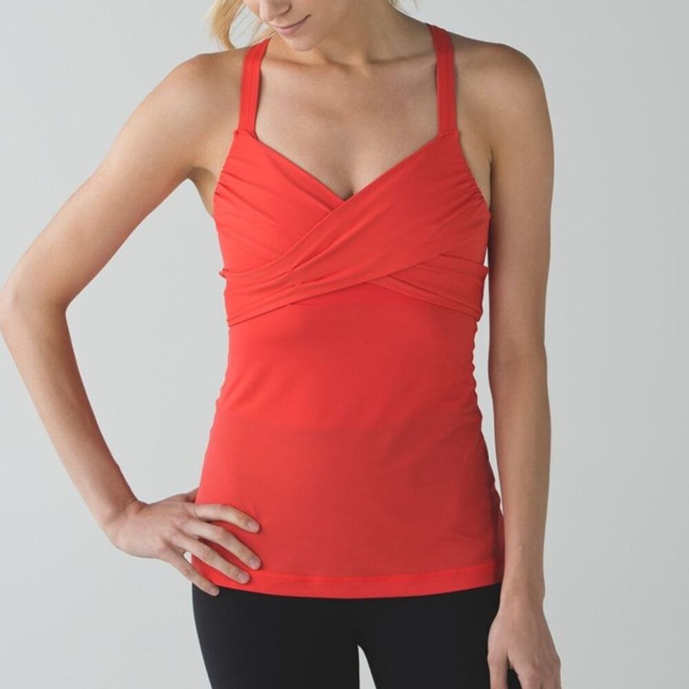 Lululemon wrap it up tank Neon coral colorway alarming size 8 athletic racerback